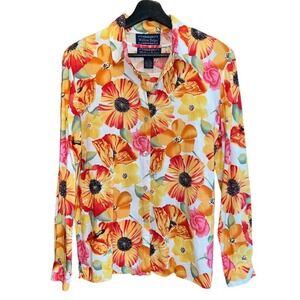VTG Willow Ridge 2 PC Floral Button Down Blouse & Tank Sz S Linen Blend Colorful